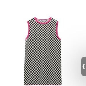 Zara Black and White Checkered Tank Dress with Pink Trim